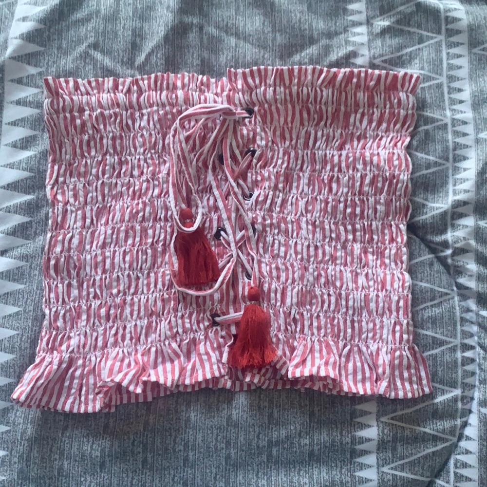 American Eagle Red and White Striped Tube Top
